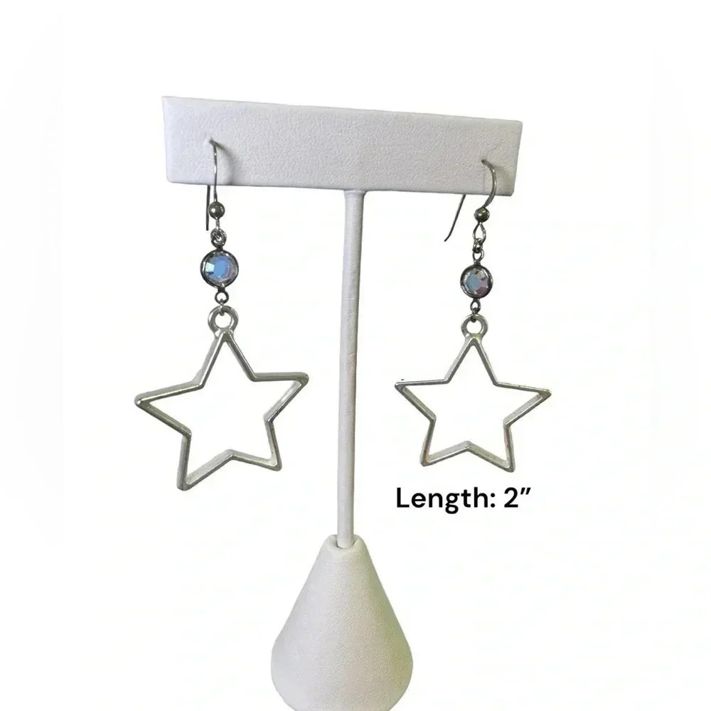 2” Handmade Western Star Cutout dangled silver Earrings